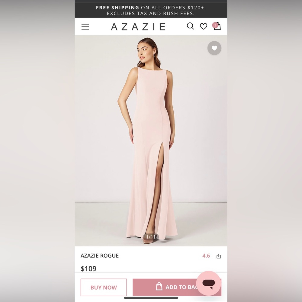 Azazie Rogue Bridesmaid /Wedding Guest Dress- Blushing Pink Size A4 -Full Length